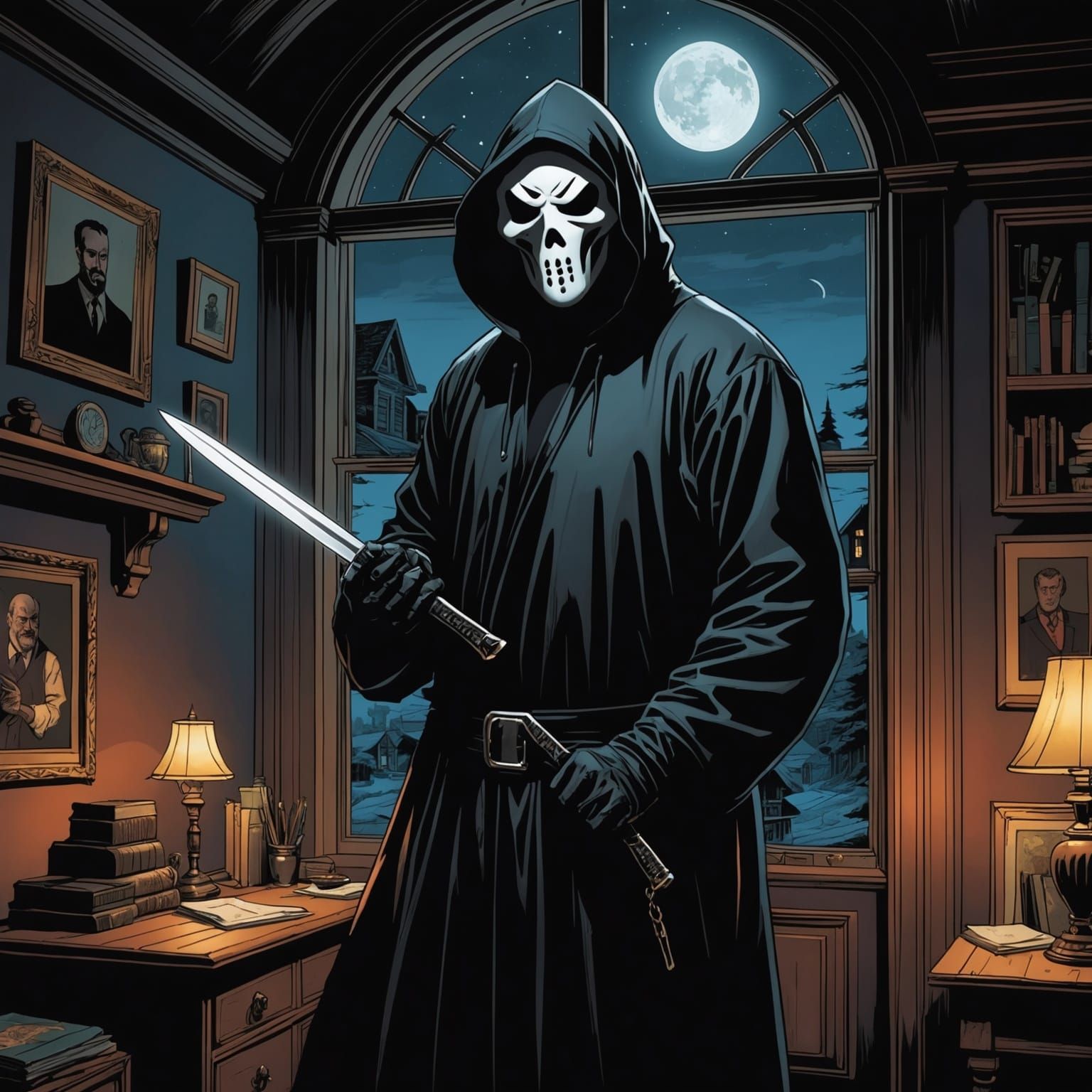 Ghostface with Knife: Comic Book Art