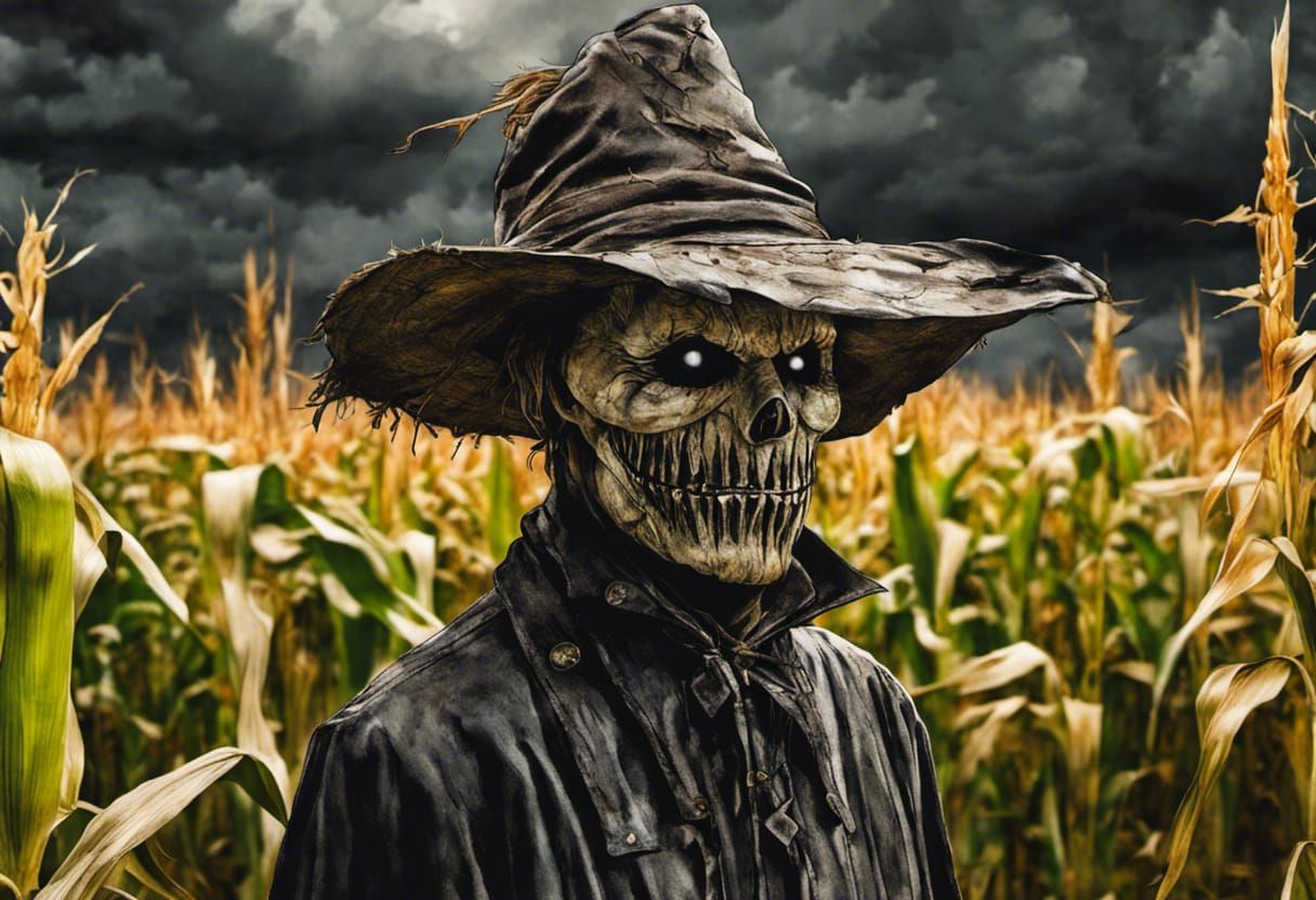 Sinister Scarecrow in Cornfield, Splash Art Style