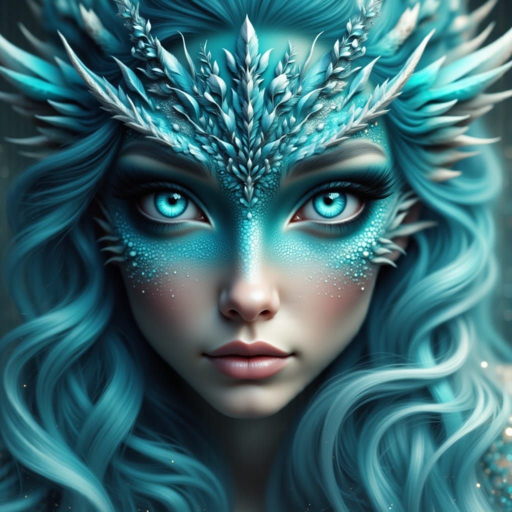 Aqua Dragon Woman with Azure Eyes