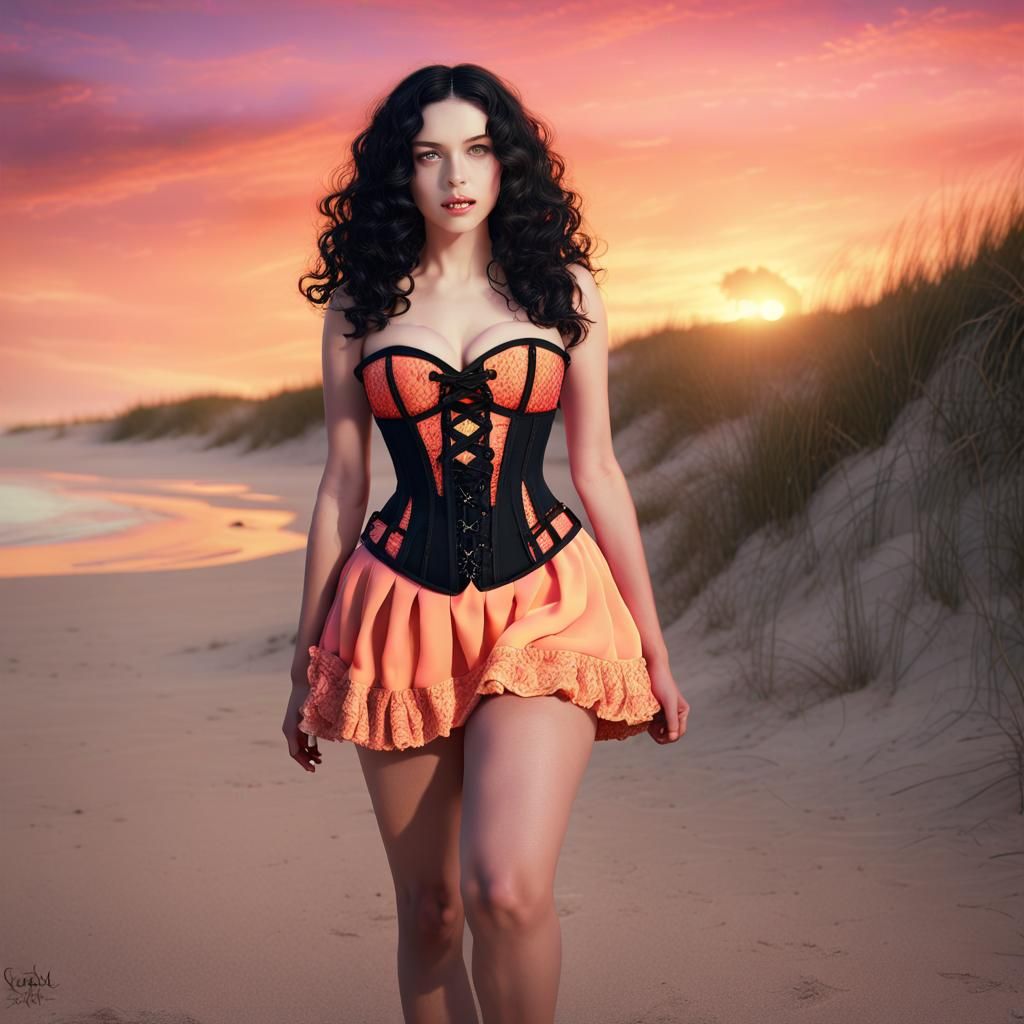 Summer Witch on Beach at Sunset, Fantasy Concept Art