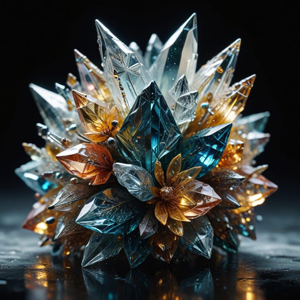 Intricate Glass and Crystal Sculptures in Reflected Light