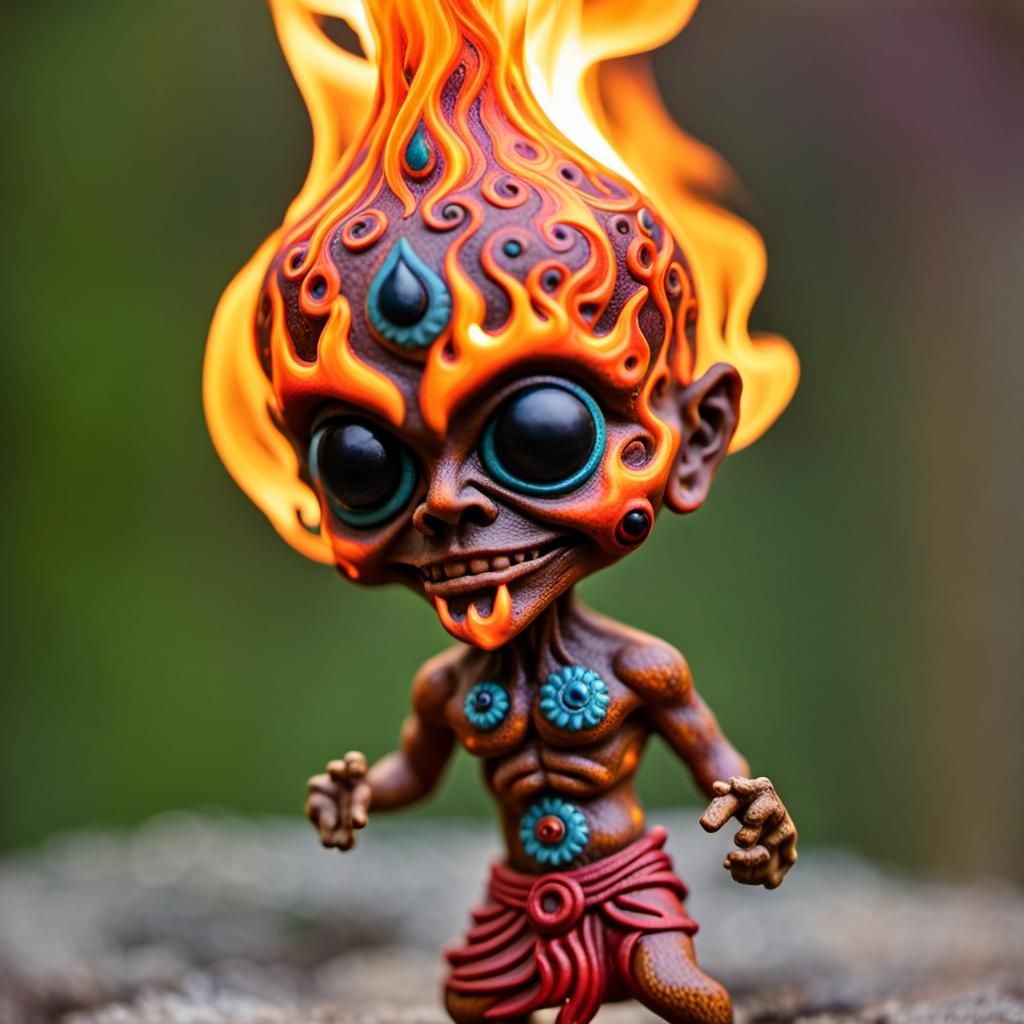 Flaming Bobblehead Djinn: Psychedelic Digital Art