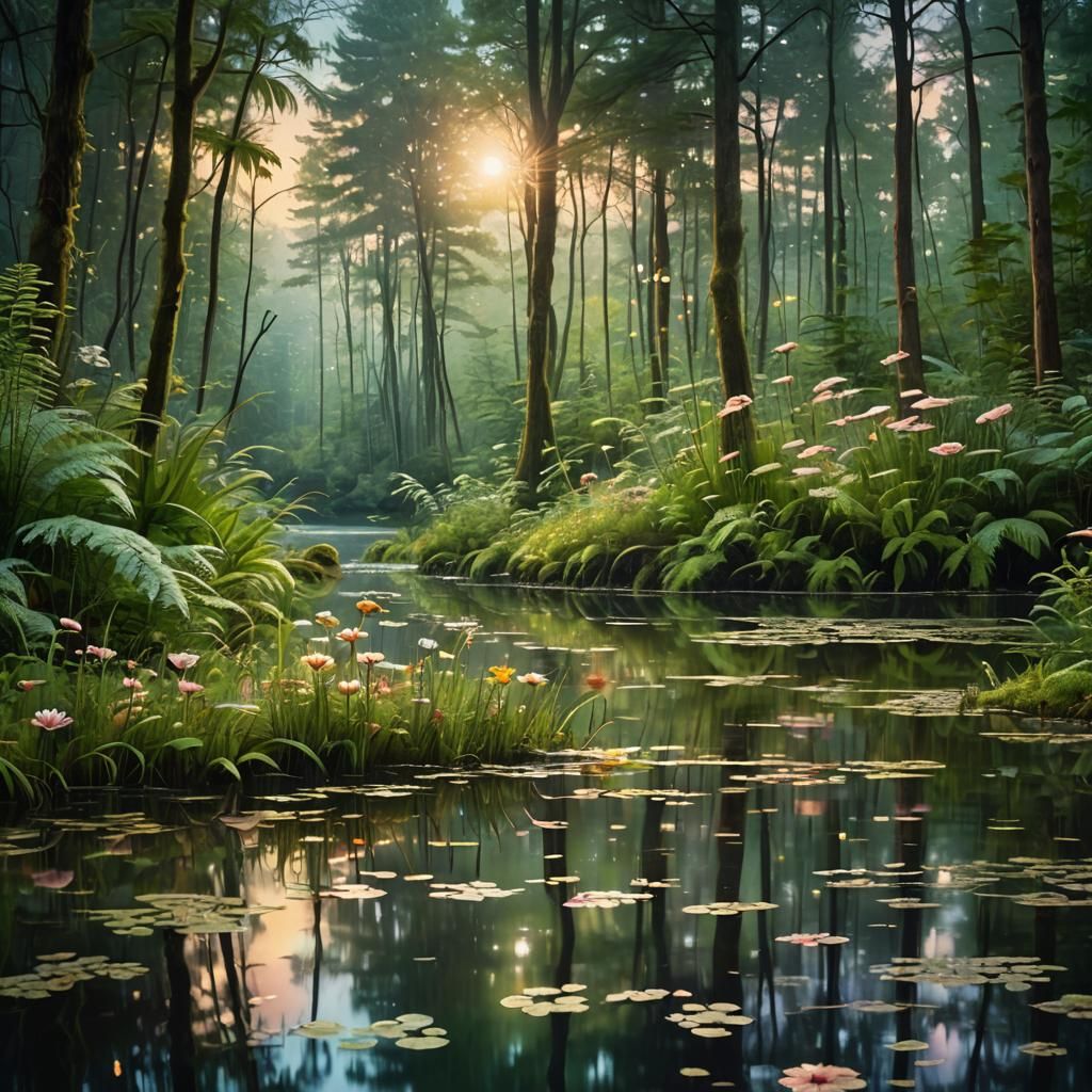 Impressionistic Summer Flower Forest at Starlight