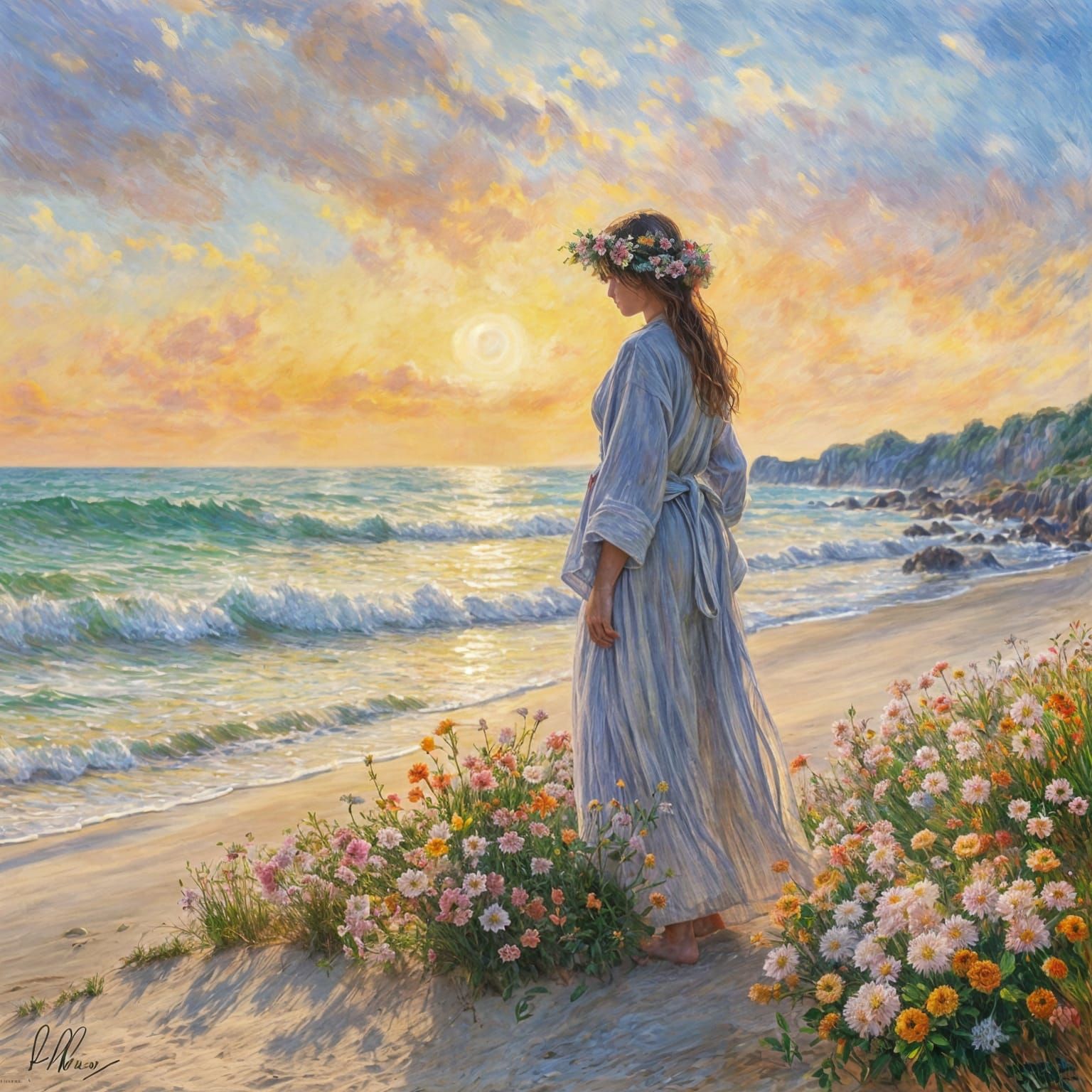 French Lady Basks in Morning Sunlight