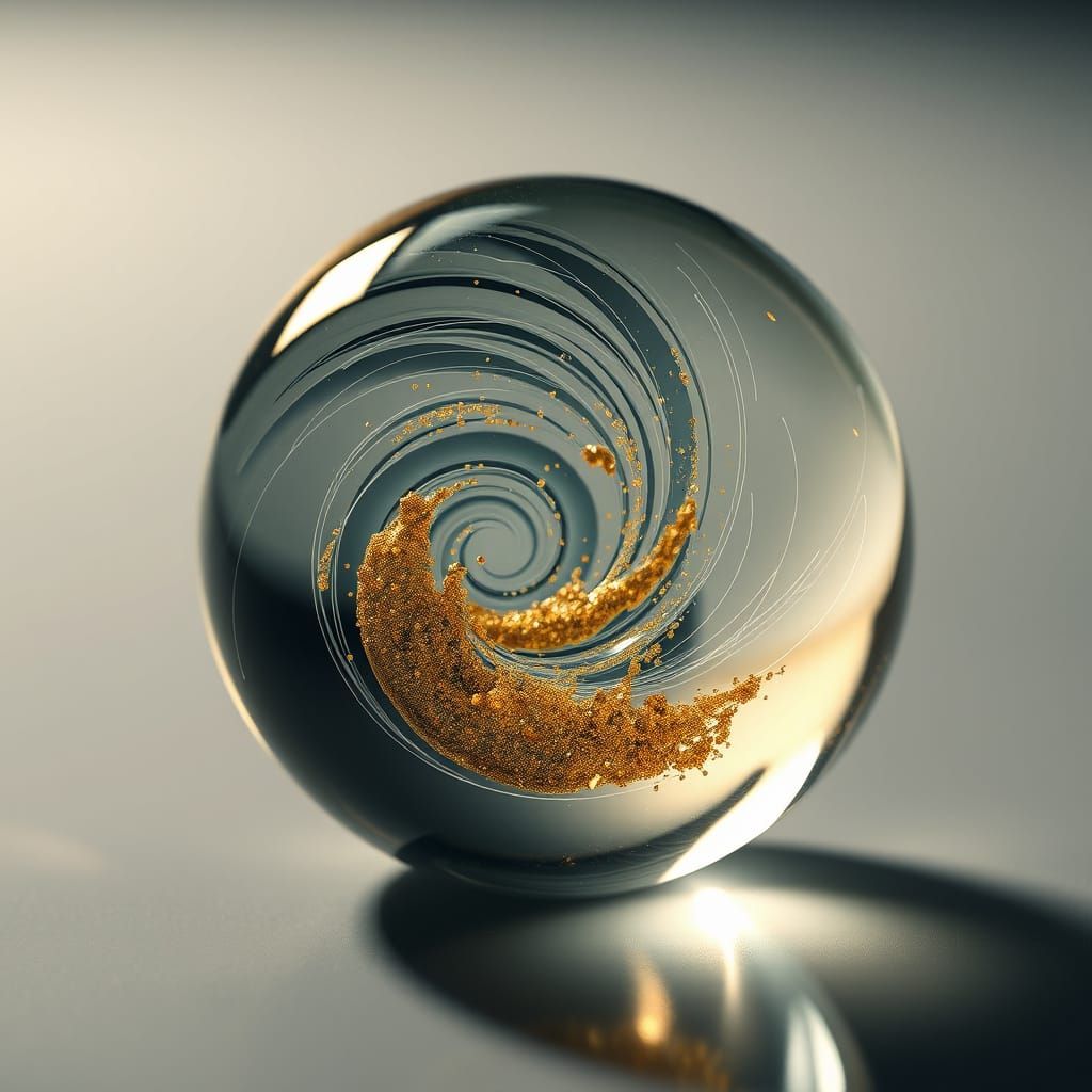 Glass Marble with Swirling Gold Dust in Hyperrealism
