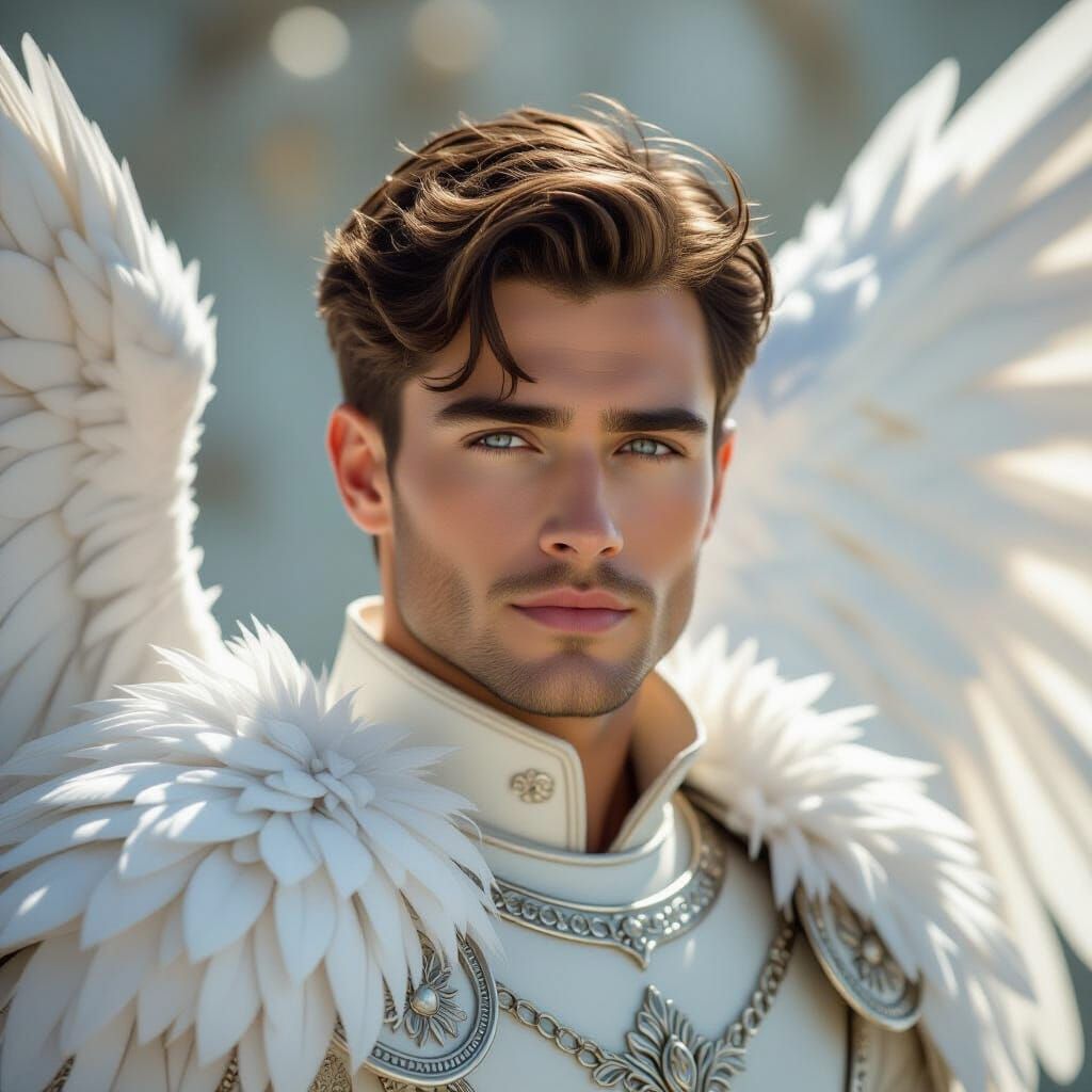 Ethereal Man with Wings and Armor in Divine Light