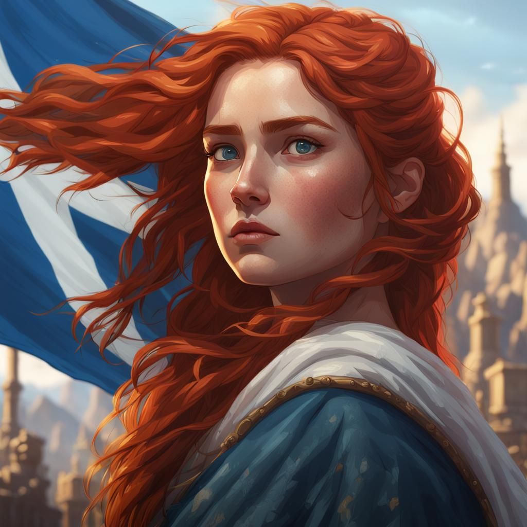 Scottish Girl with Flag in Graffiti Art Style