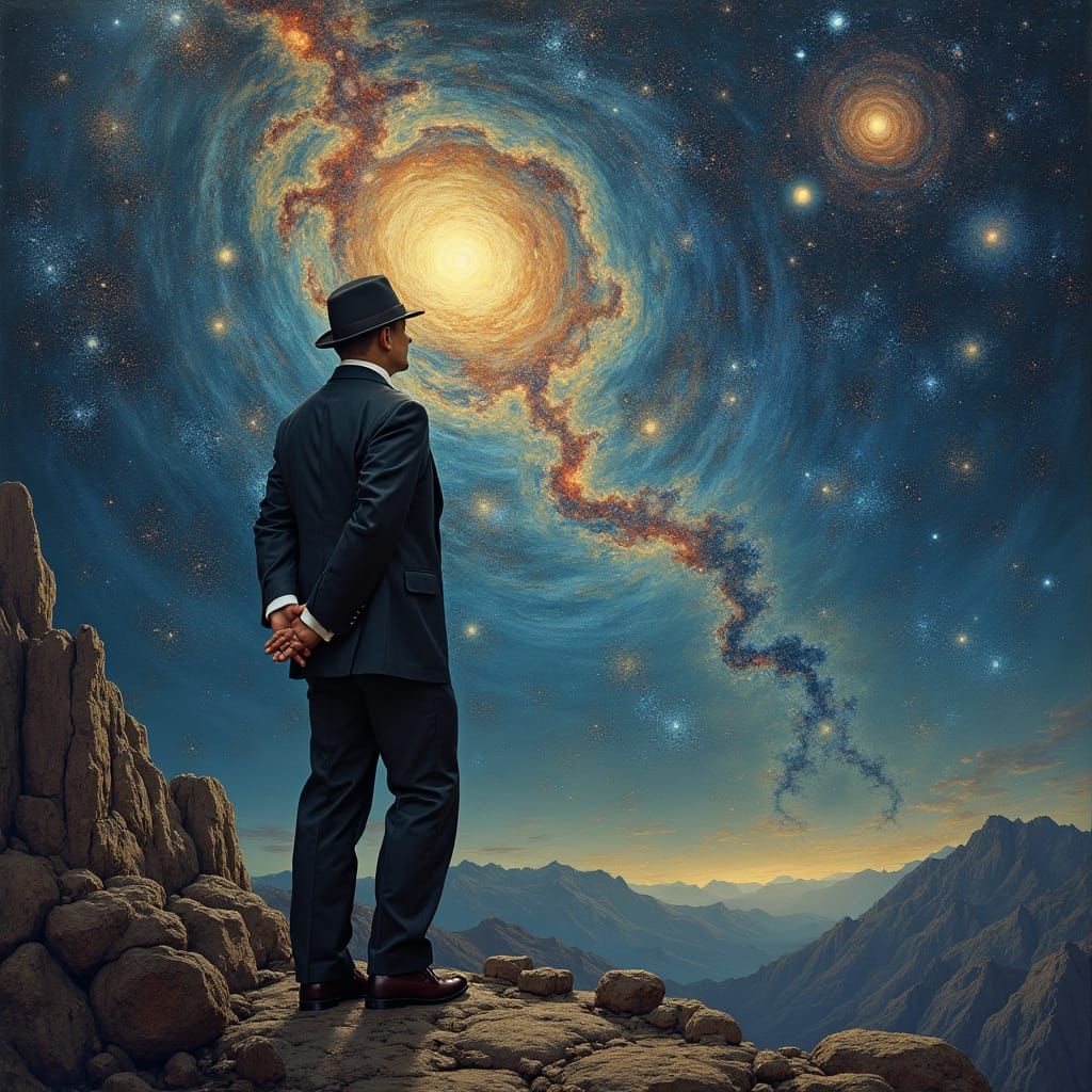 Edwin Hubble Gazing at the Cosmos as Post-Impressionist Art