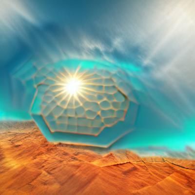 Turquoise Hexagon Sun Over Desert Landscape