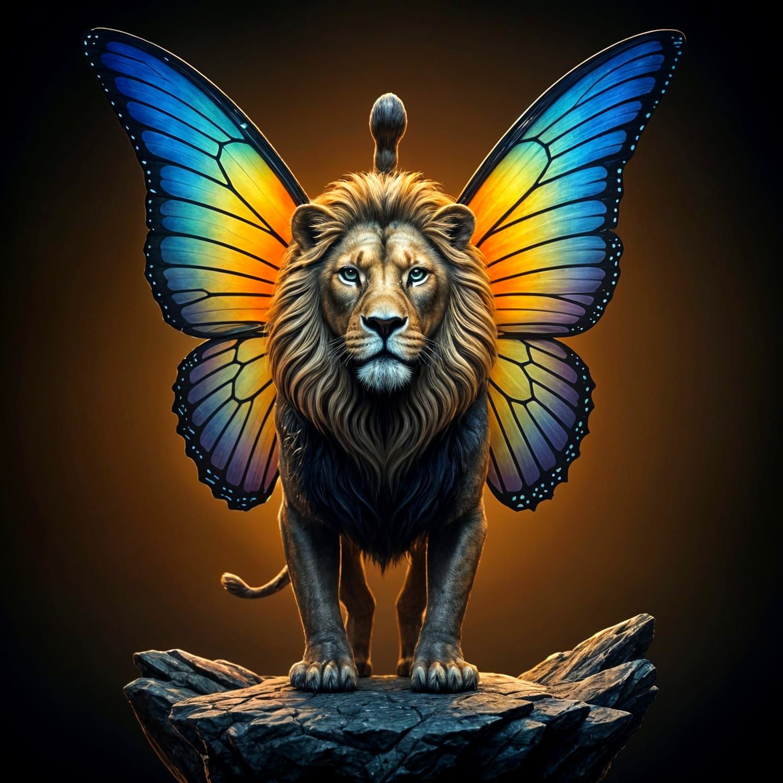 Dreamlike Lion-Butterfly-Scorpion Hybrid in Ethereal Lightin...