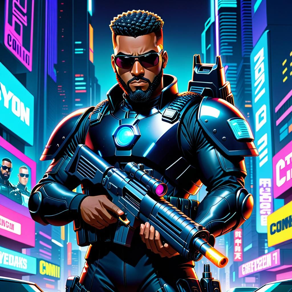 Futuristic Cyber Policeman in 90s Animated Style