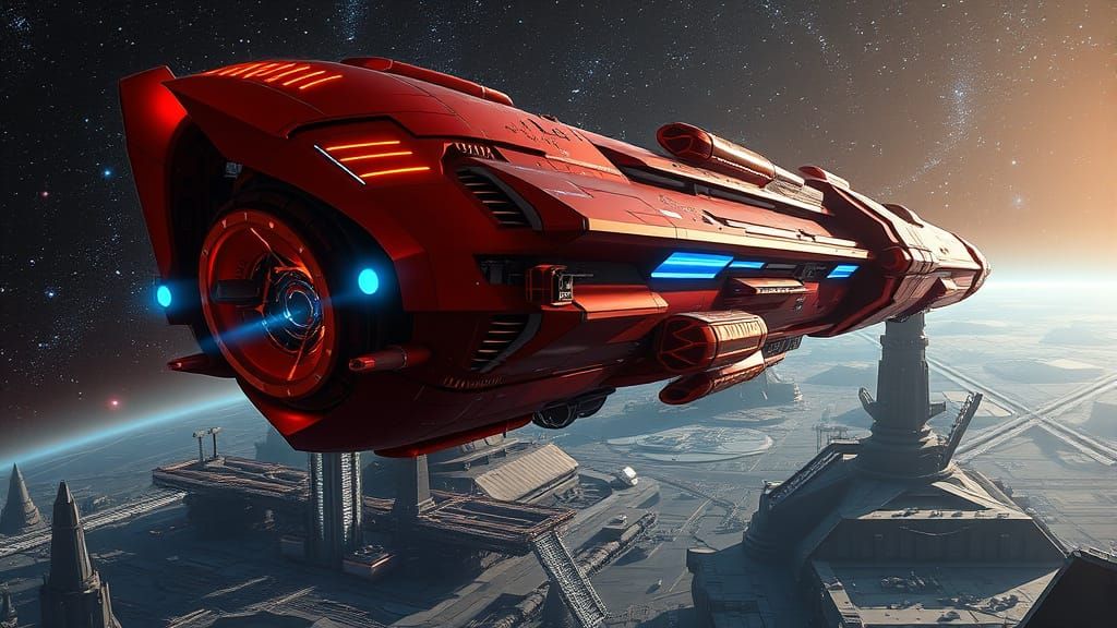 Gigantic Spaceship Hovering Near Space Station in Cyberpunk ...