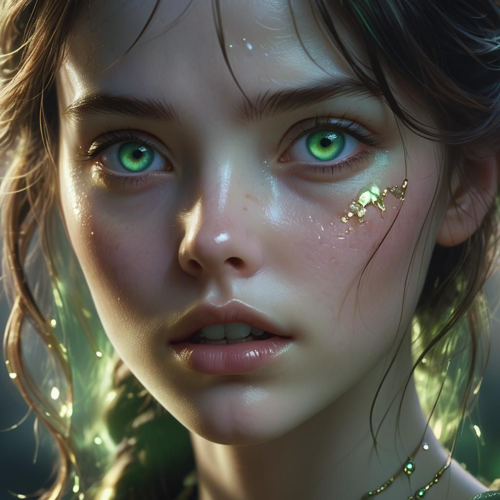 Porcelain Face with Gleaming Eyes in Fantasy Style