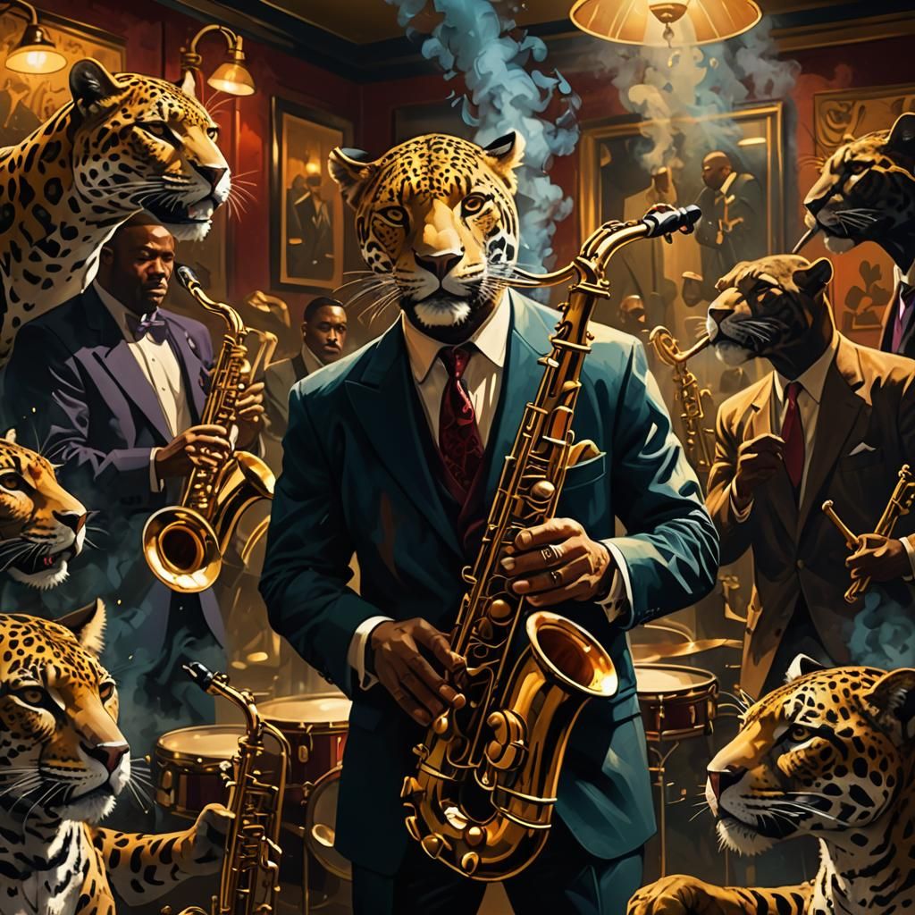 Jaguar Plays Saxophone in Jazz Club