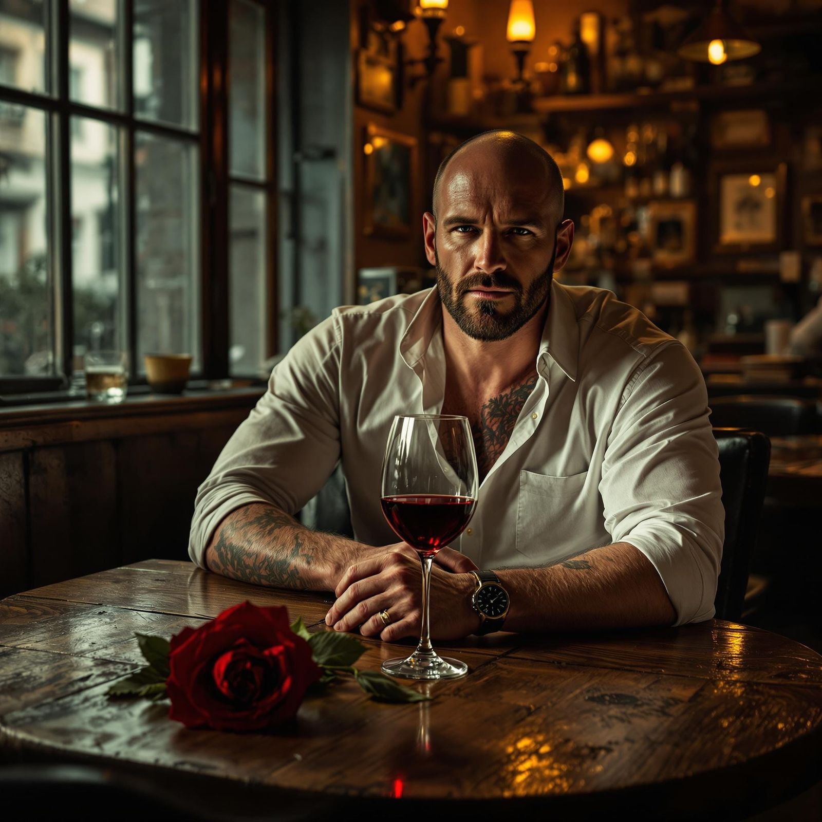 Jason Statham in English Pub, Warm Ambiance and Rich Details