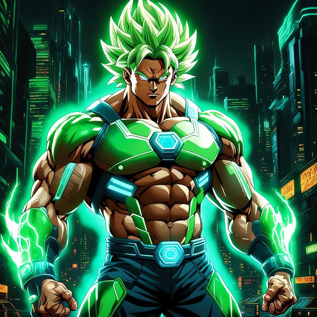 Retro Anime Super Saiyan with Green Aura