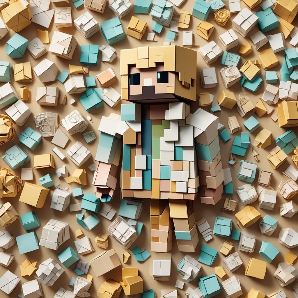 Minecraft Origami Papercraft in Soft Golden Light