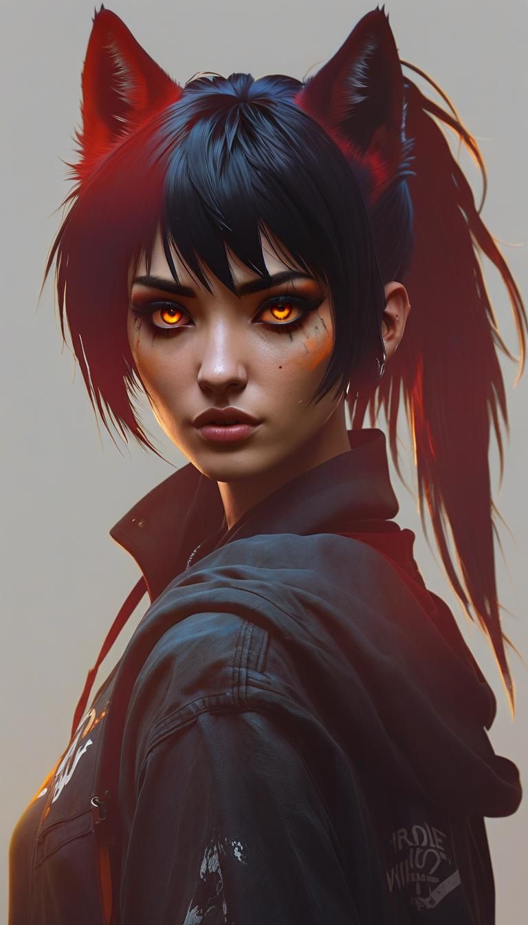 Emo Girl Portrait with Illuminated Eyes in Hyperrealism