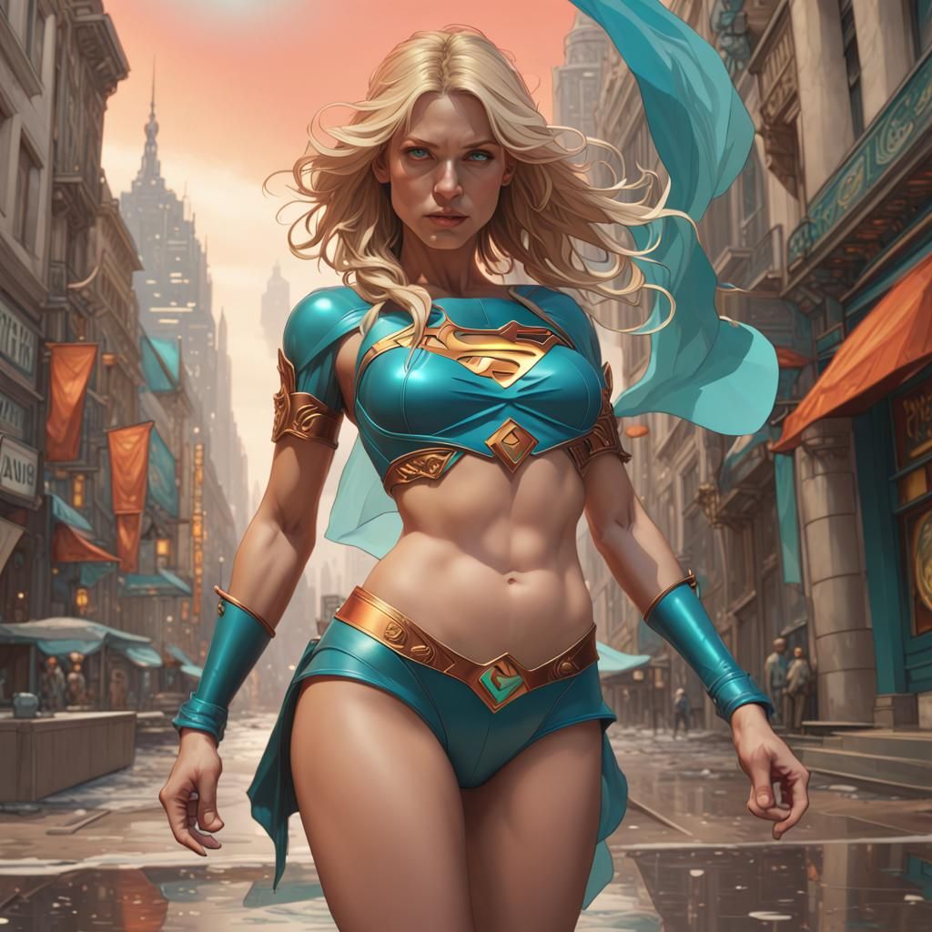 Hyperdetailed Supergirl Concept Art in Orange and Teal