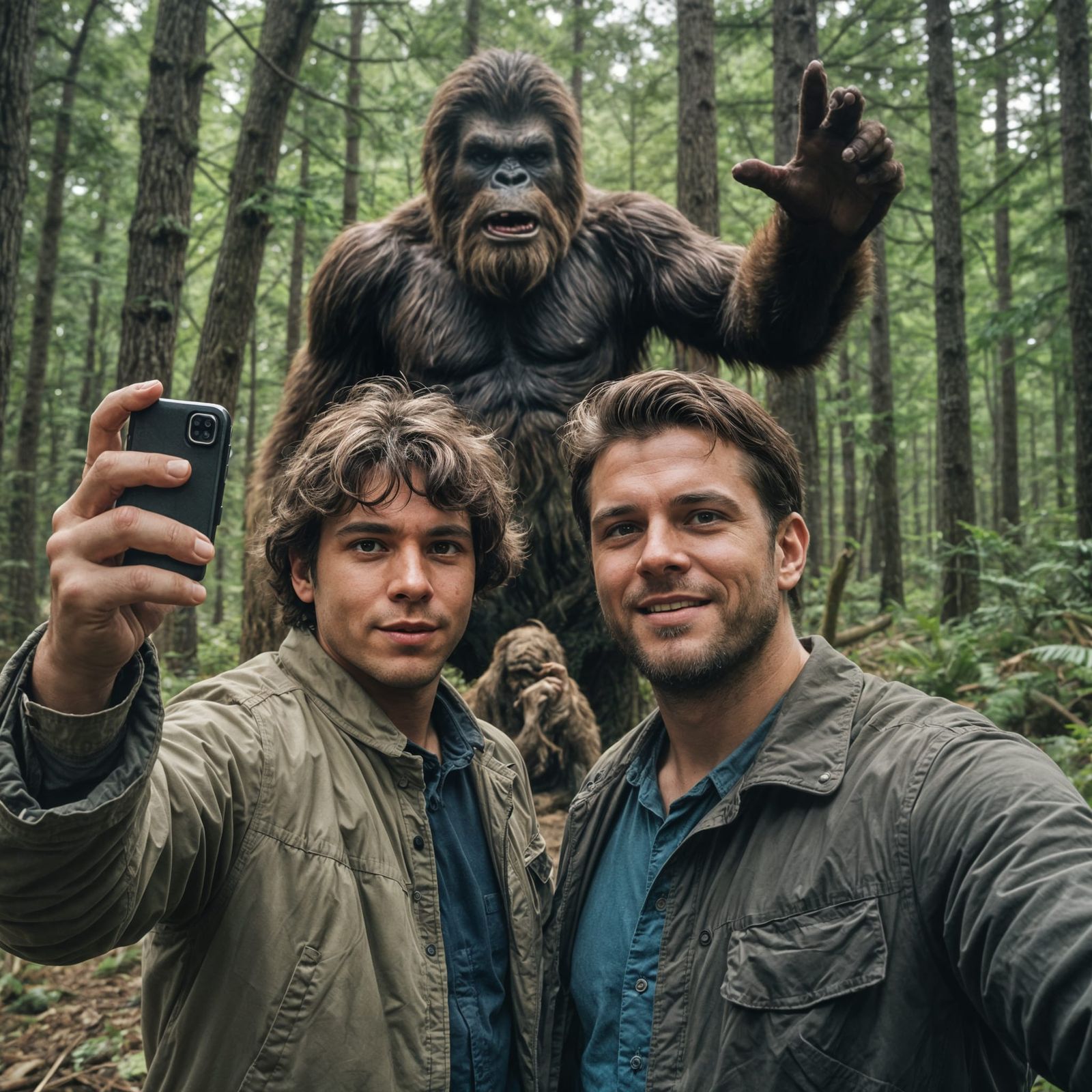 Bigfoot Photobombs Father-Son Selfie in Woods