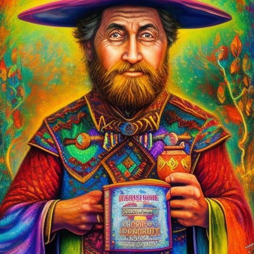 Wizard Selling Potions in Dungeounpunk Style