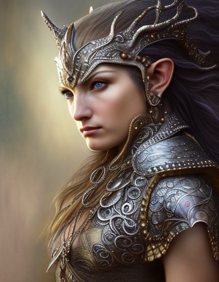 Hyperdetailed Warrior Princess in Silver Armor