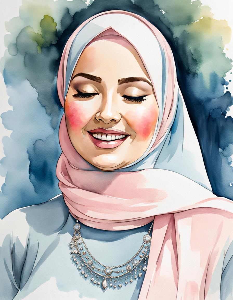 Elegant Finnish Woman in Hijab, Watercolor Portrait