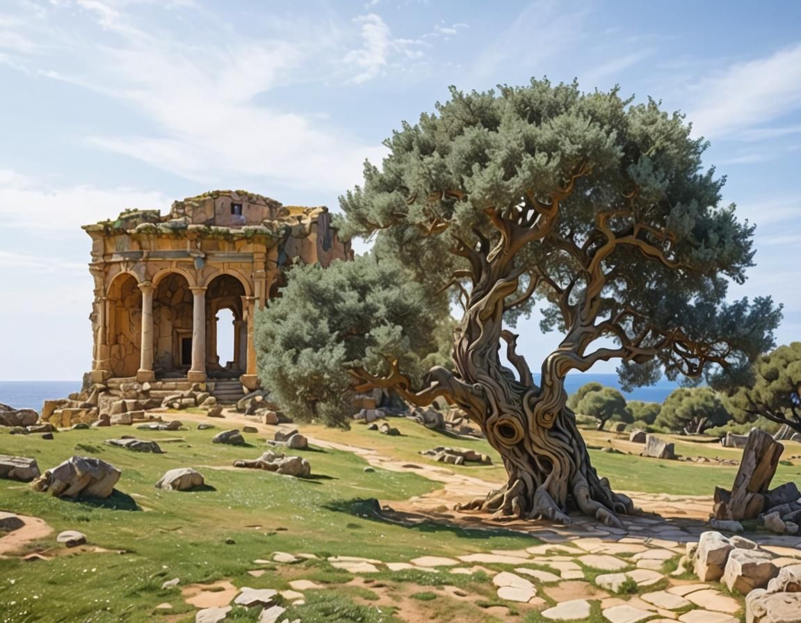 Enchanted Olive Tree Overlooking Ancient Ruins