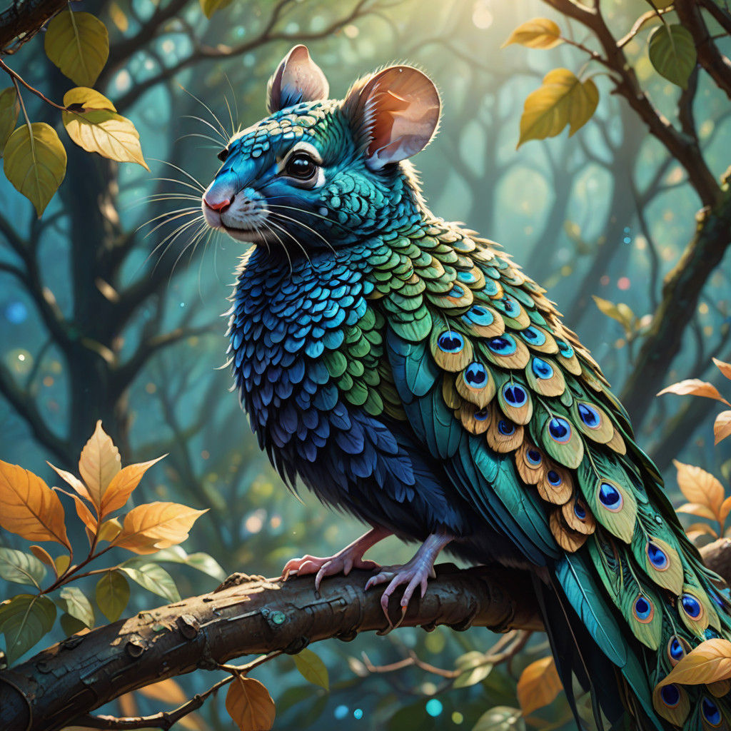 Whimsical Peacock Mouse in Vibrant Digital Art