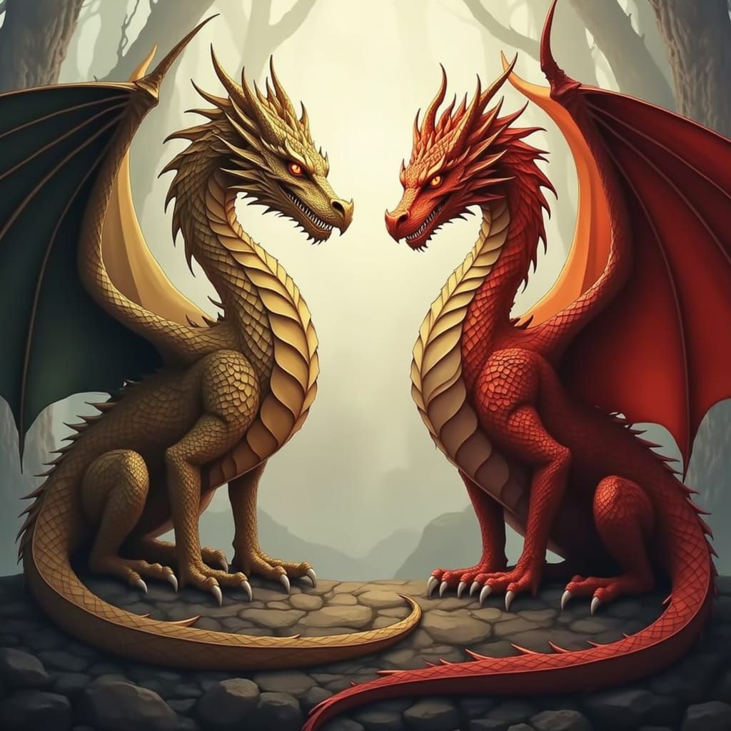 Cyberpunk Mosaic Dragons in Majestic Pose