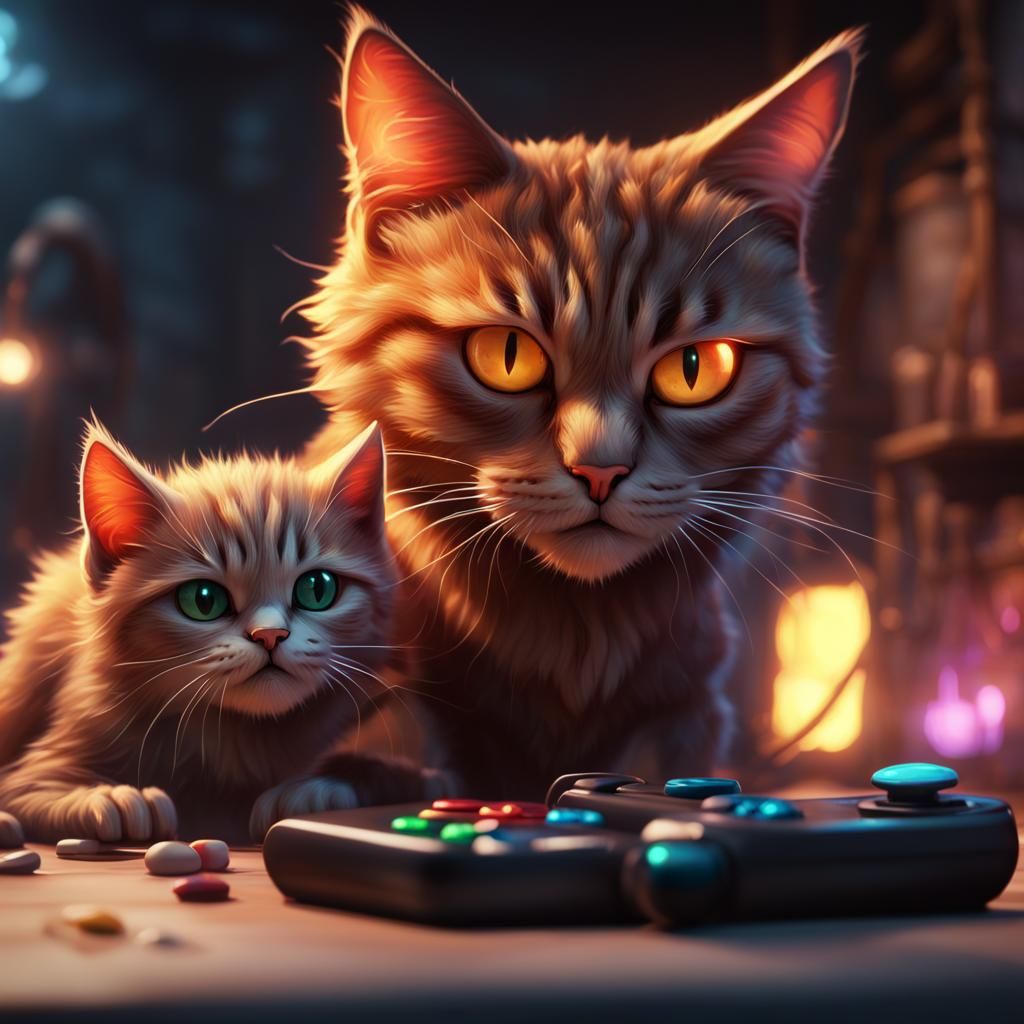 Angry Mother Cat Scolds Kitten: Fantasy Concept Art