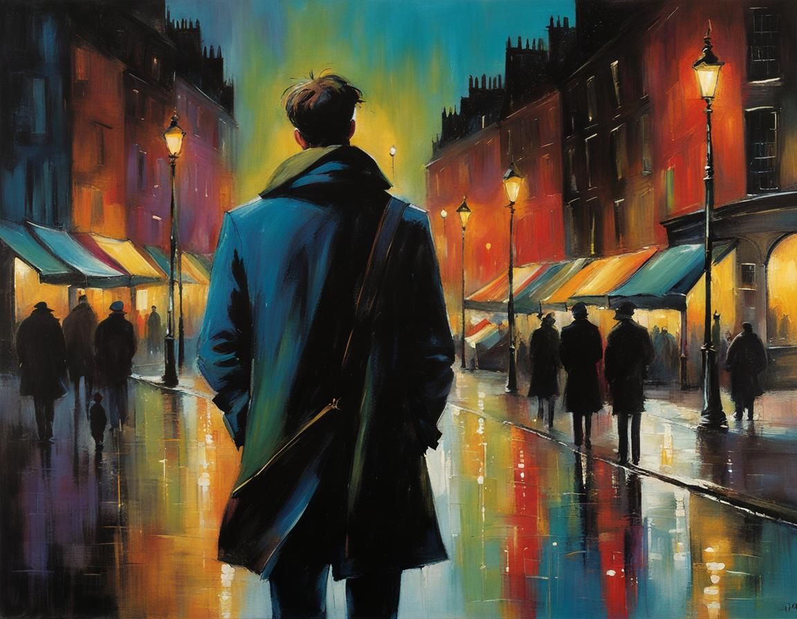 Ethereal Night: Young Man in City Lights