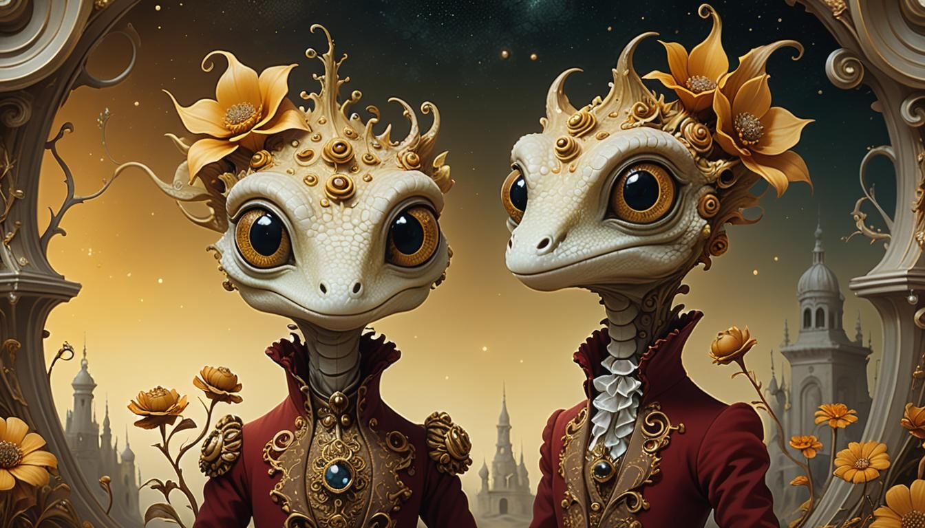 highly tiny detailed lizzard head creatures