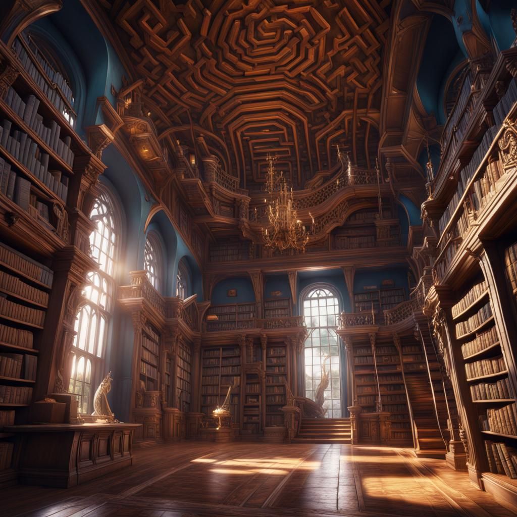 Library Maze: Detailed Fantasy Concept Art