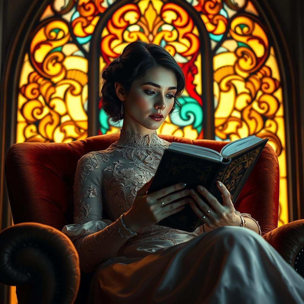 Elegant Woman in Art Nouveau-Inspired Luxury