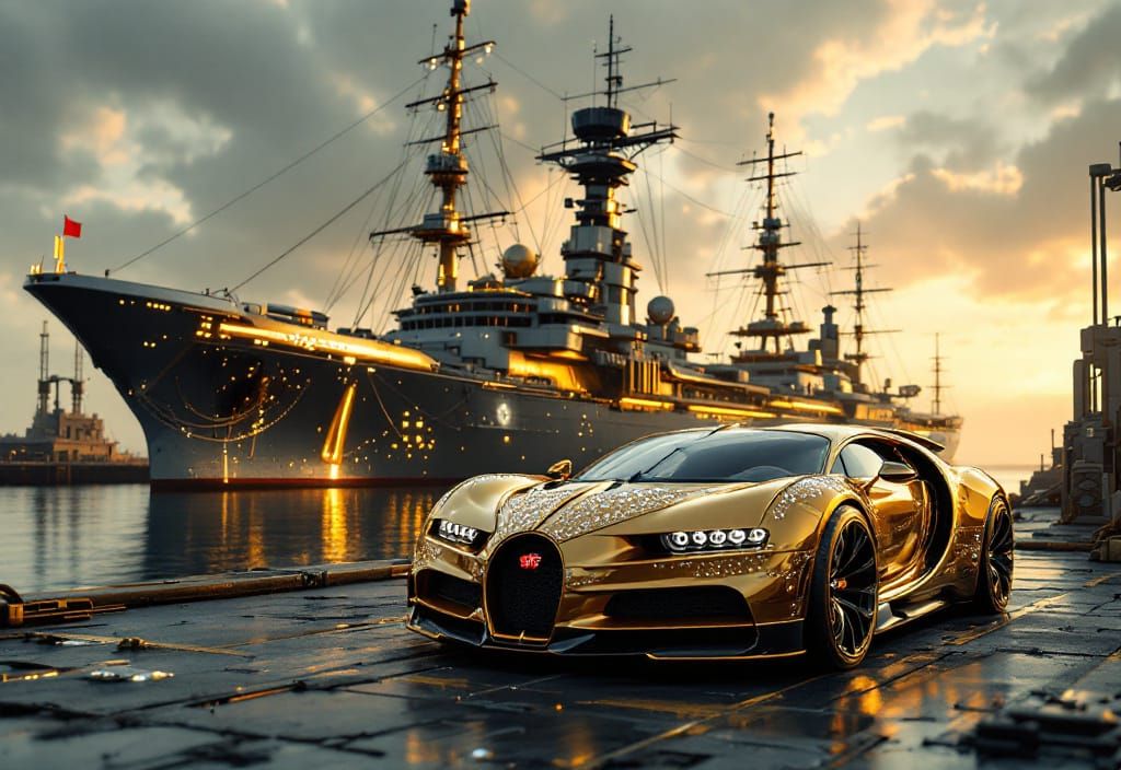 Diamond Encrusted Bugatti on Futuristic Dock