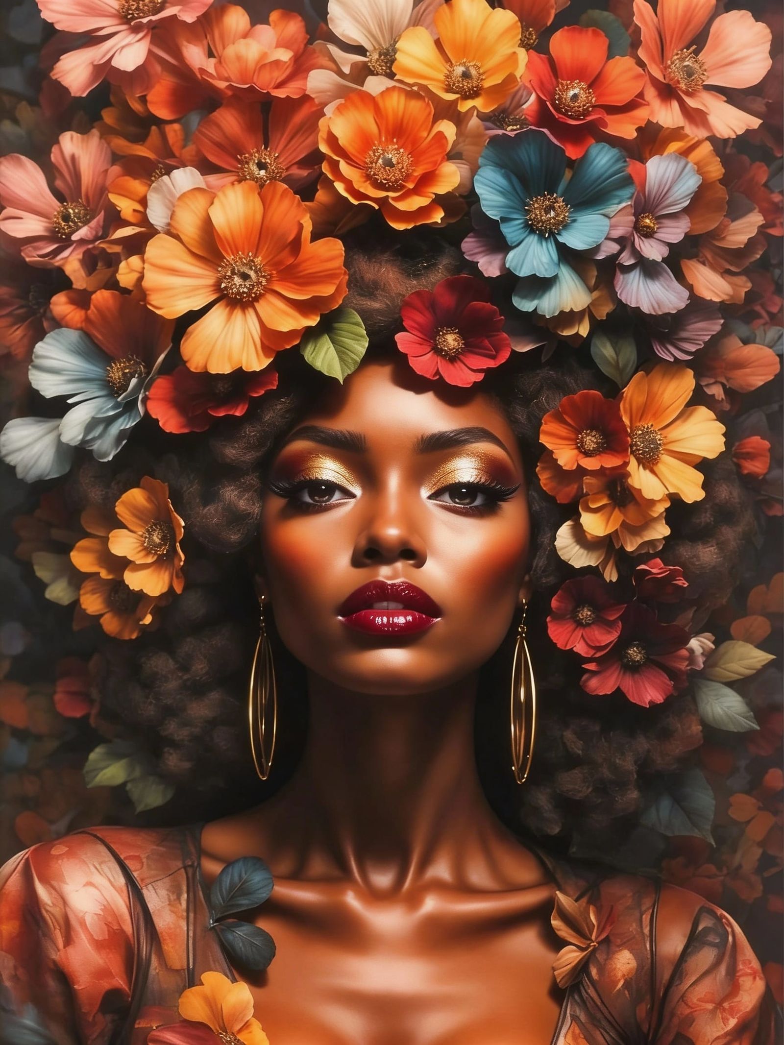 Elegant Black Woman Portrait in Luminous Oil Style