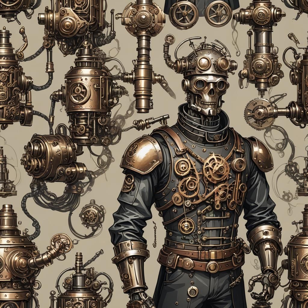 Steampunk Man with Robotic Arms Design