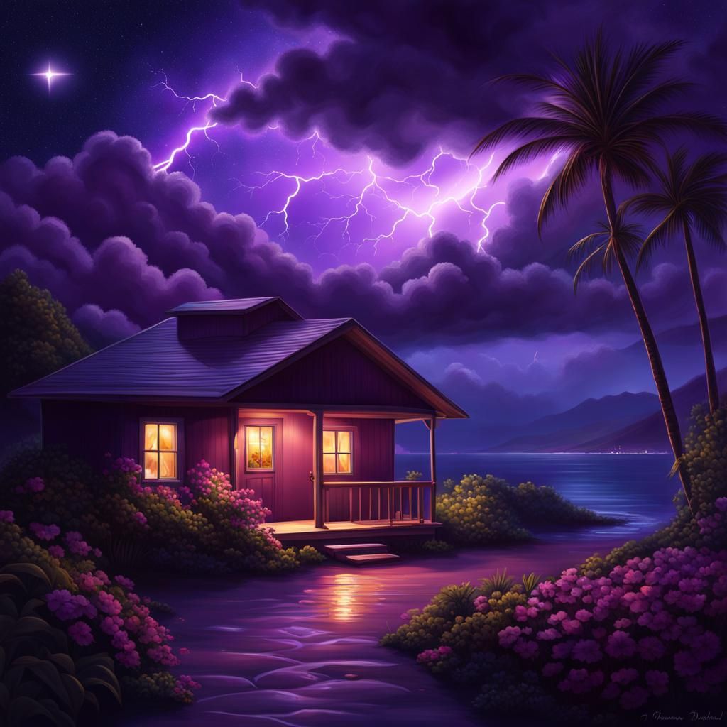 Dreamy Midnight Sky with Lightning in Digital Art