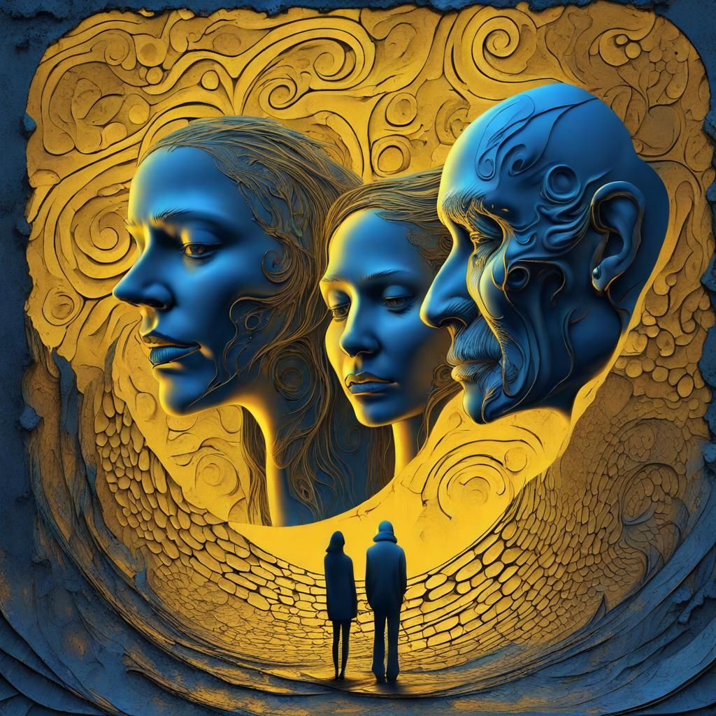 Apocalyptic Crying Face in Yellow and Blue Lights