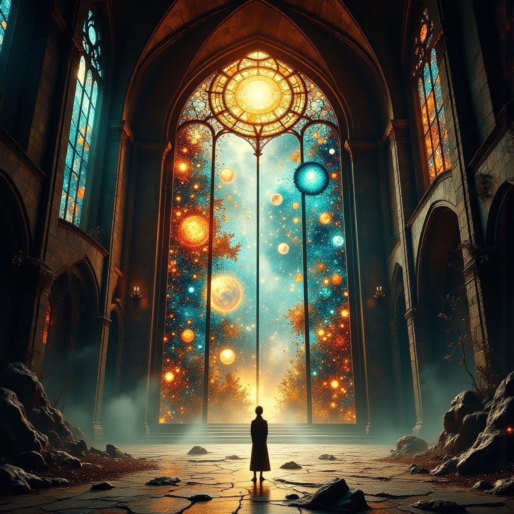 Cathedral Stained Glass: Cosmos Creation in Film Still