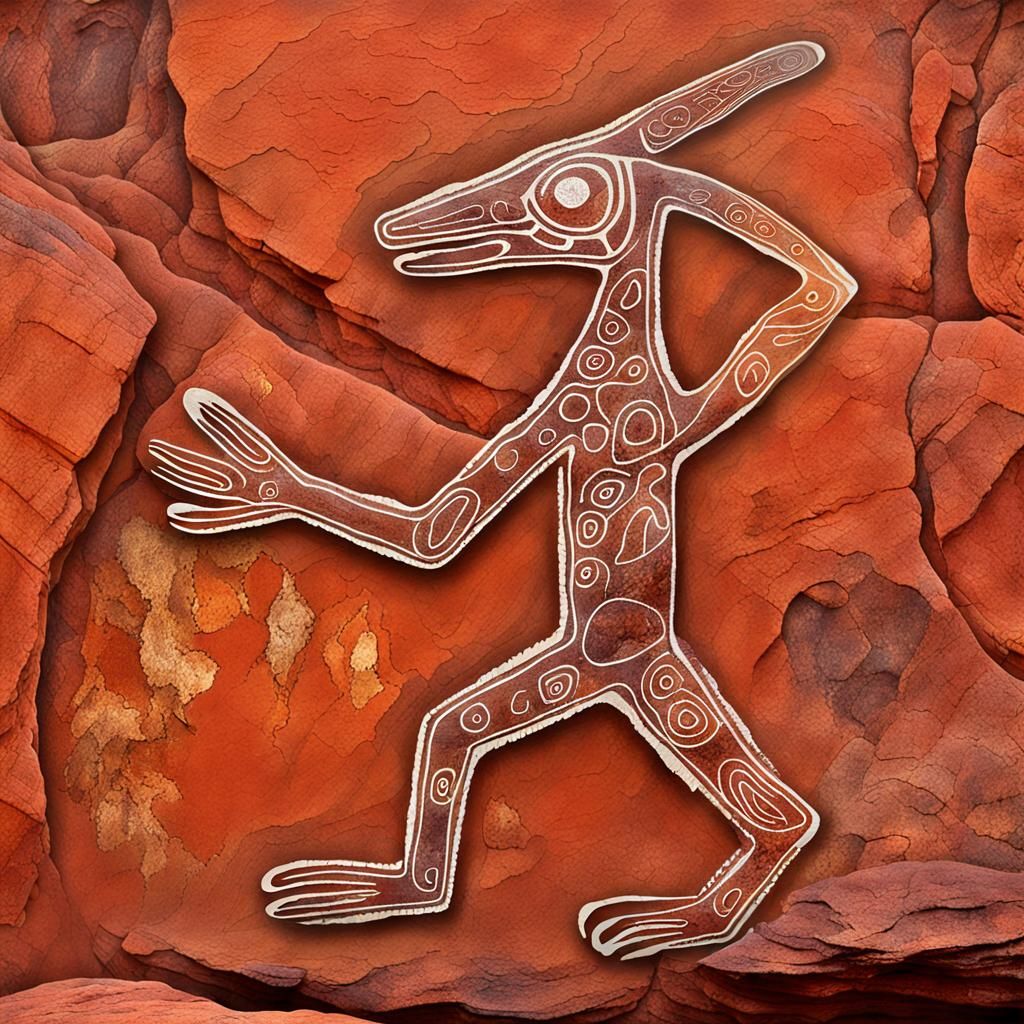 Ancient Wandjina Figure in Aboriginal Rock Art Style