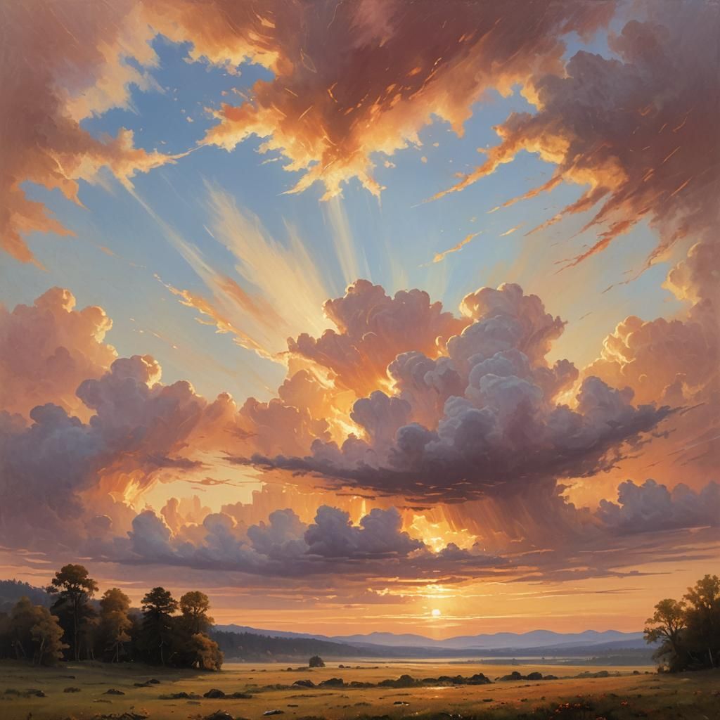 Golden Sunset Landscape Painting in Soft Focus