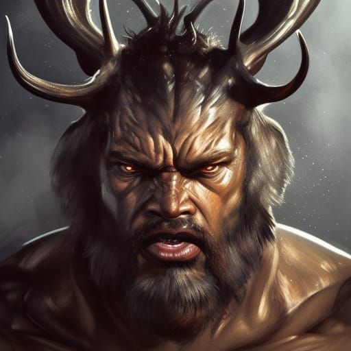 Angry Muscular Stag-Human Hybrid Portrait