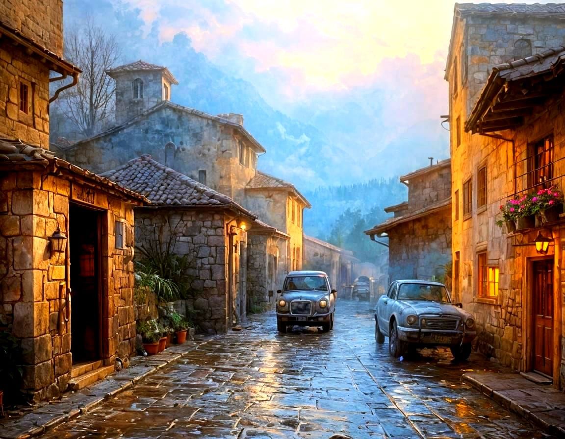 Watercolor Coffee Cup at Sunset