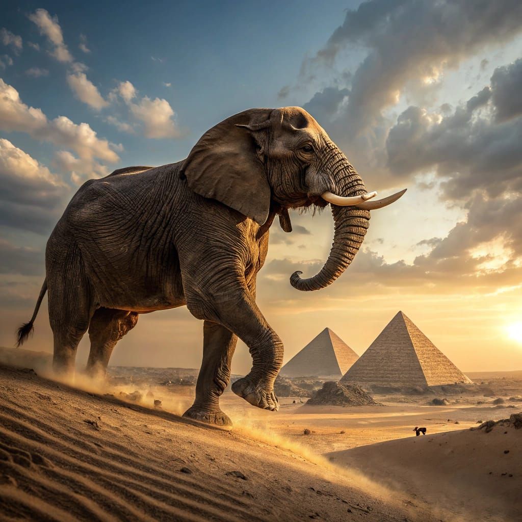 Hyperfrealistic Elephant in Egyptian Desert