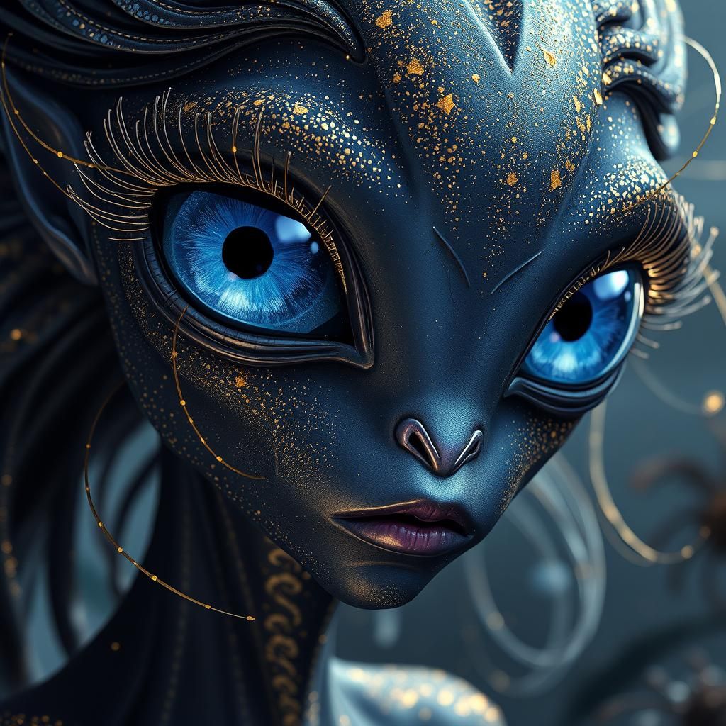 Sky-Dwelling Alien with Sapphire Eyes in 3D