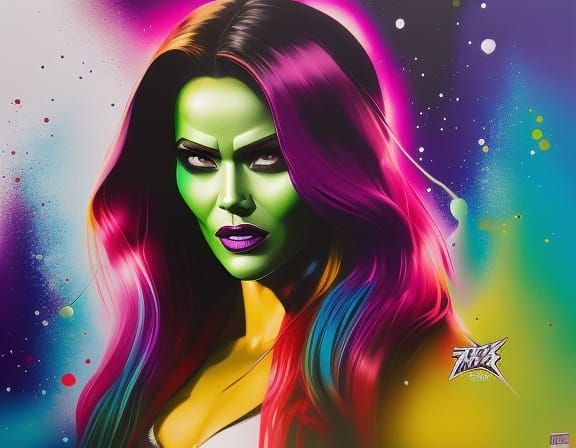 Gamora Graffiti Art: Colorful Street Art Portrait