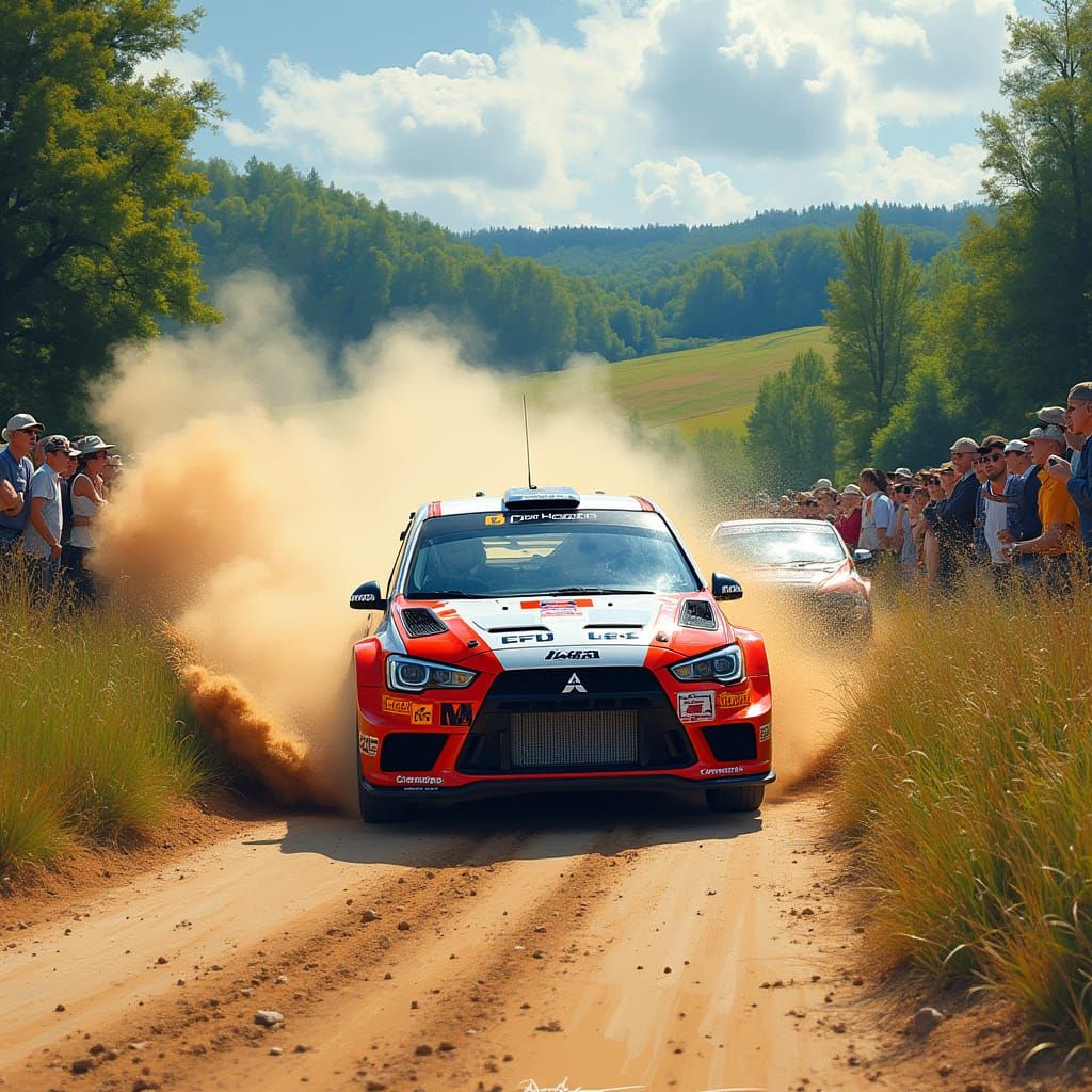 Energetic Car Rally Scene in Hannut's Lush Countryside