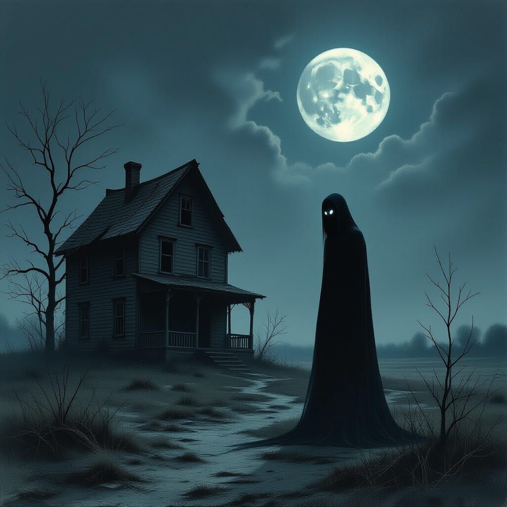 Abandoned House at 3 AM with Shadowy Figure